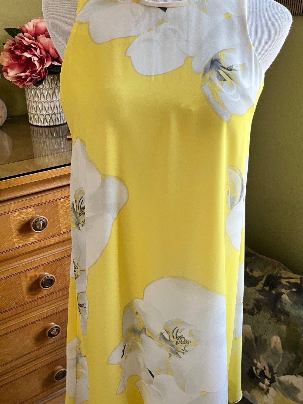 Calvin Klein Yellow Dress with White Floral Motif..NWOT